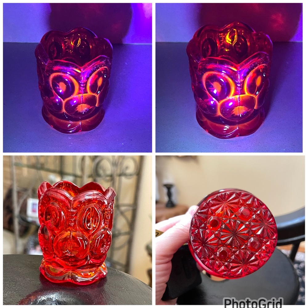 VTG. L. E. SMITH MOON & STARS AMBERINA TOOTHPICK HOLDER GLOWS